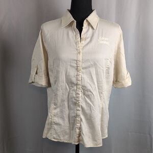 Harley-Davidson Beige‎ Button-Down Shirt Large Bikercore Motorcycle Embroidered